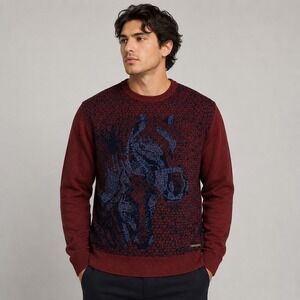 Vintage Monte Carlo Sweater Mens L 44 Burgundy Merino Wool Blend Horse Graphic